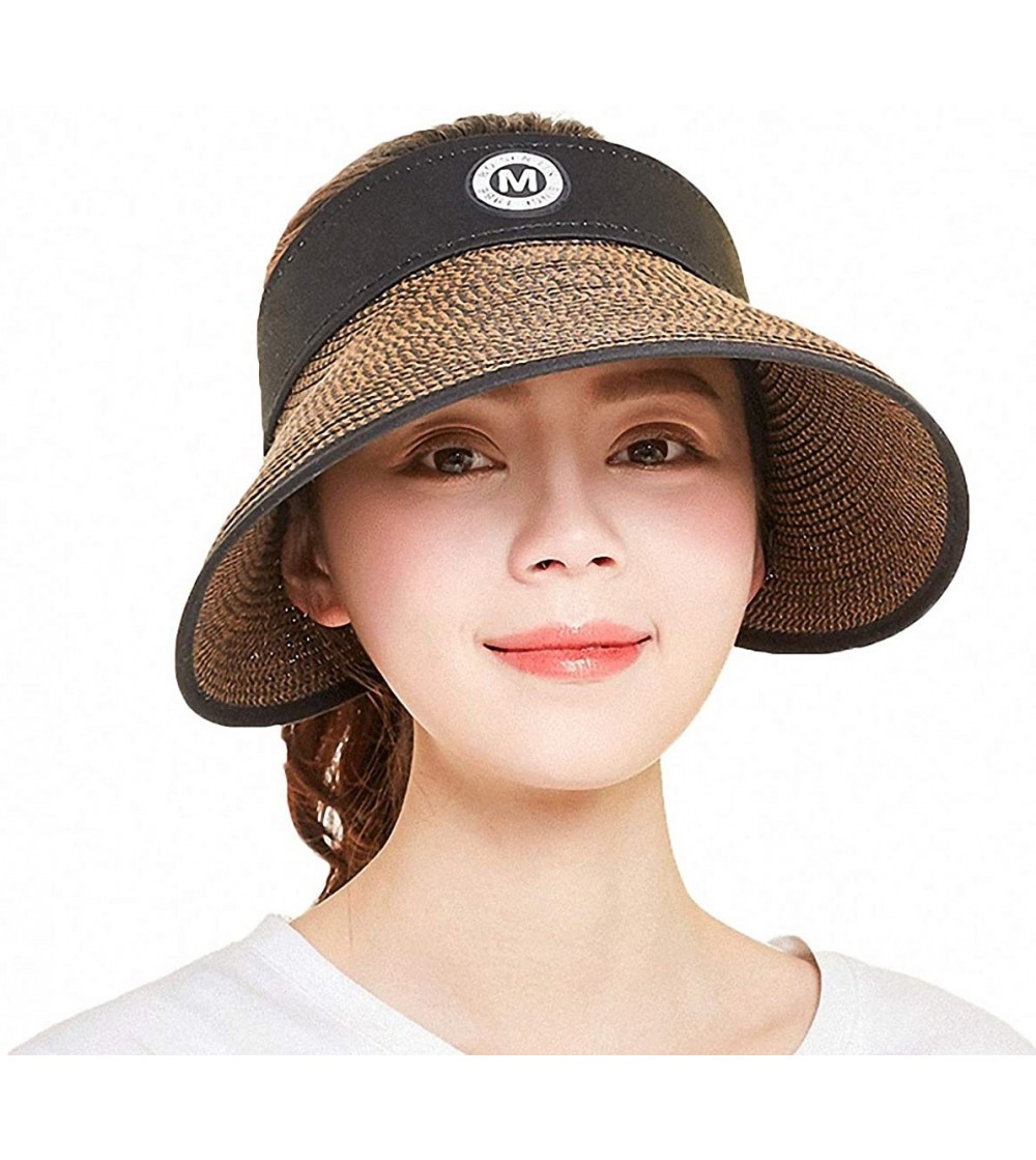 Women Summer Foldable Straw Sun Visor w/Cute Bowtie Hat 