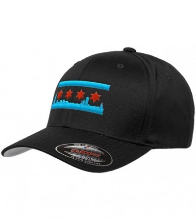 Baseball Caps Chicago Skyline Flag Flexfit Premium Classic Yupoong Wooly Combed Hat 6277 LR (L/XL- Black) - CS180R5HLMR