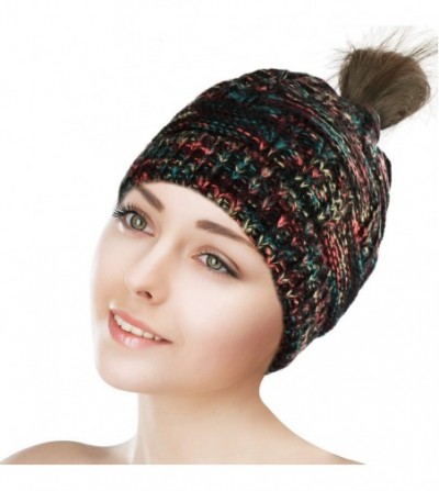 Skullies & Beanies Womens Ponytail Beanie Hat Soft Knit BeanieTail Warm Winter Hat - Black Kaleidoscope Mix - CV18EDTG76U