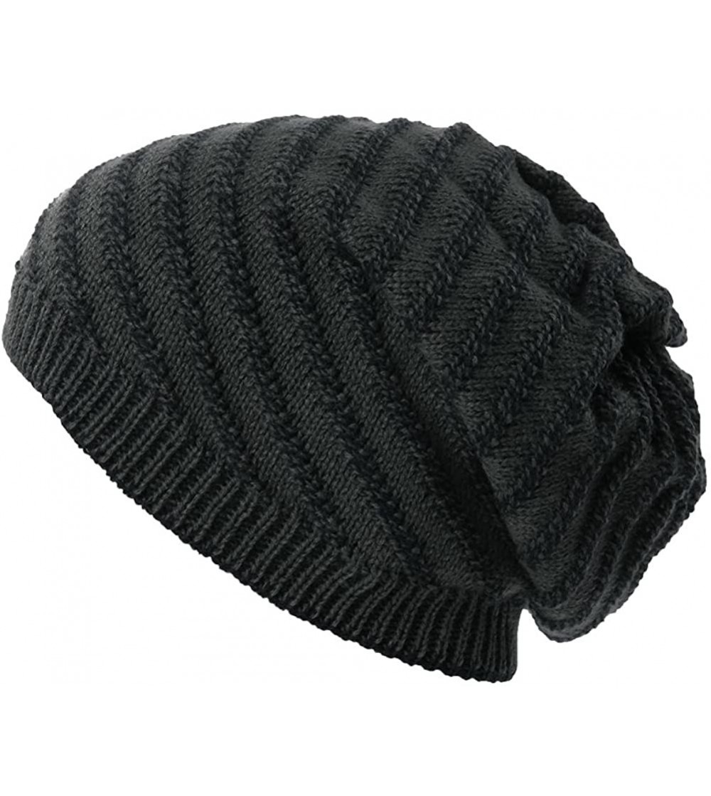 Skullies & Beanies Mens Wool Knit Slouch Beanie Hat Cap Winter Thick Two-Layer Warm - 1044_grey - CQ127UIXUUD