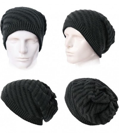 Skullies & Beanies Mens Wool Knit Slouch Beanie Hat Cap Winter Thick Two-Layer Warm - 1044_grey - CQ127UIXUUD