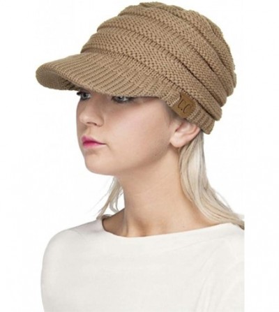 Skullies & Beanies Exclusive Brim Visor Trendy Warm Chunky Soft Stretch Cable Knit - Camel - CS12NQX665C