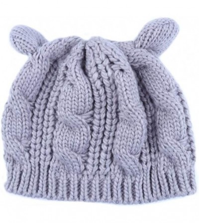 Berets Women Winter Wool Baggy Beret Beanie Cute Devil Cat Ear Crochet Braided Knit Hat Ski Cap - Grey - CT199OOSXRG