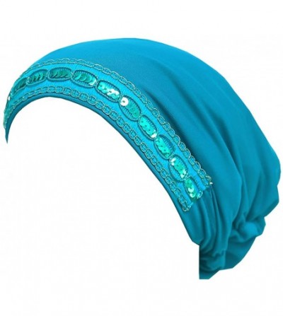 Skullies & Beanies Fashion Lycra Snood Caps Women Chemo Beanie Hat - Turquoise - C618HDY27EY
