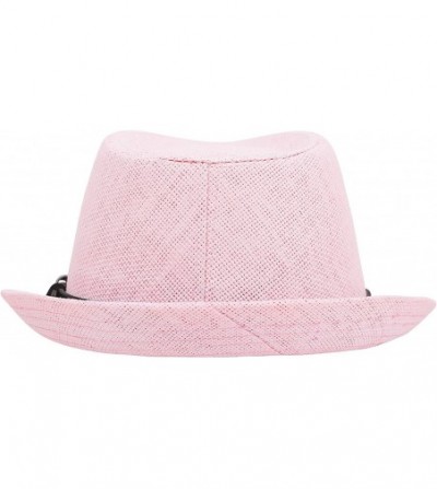 Fedoras Men/Women's Hiking Camping Straw Fedora Hat w/PU Leather Belt - Lt Pink - CT18CRI4UHS