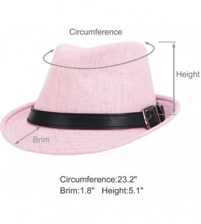 Fedoras Men/Women's Hiking Camping Straw Fedora Hat w/PU Leather Belt - Lt Pink - CT18CRI4UHS