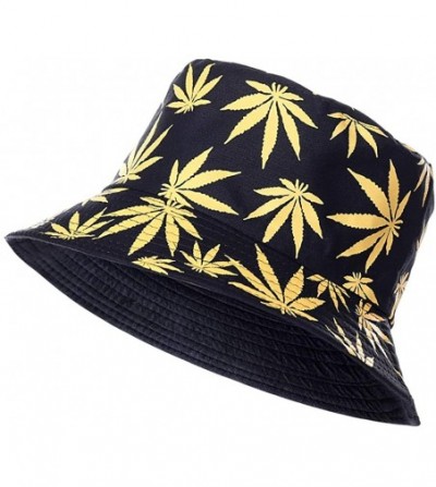 Bucket Hats Unisex Print Bucket Hat Cute Sun Hat Summer Packable Reversible Fisherman Cap - Yellow Leaf - Black - CH196M2I0Q0