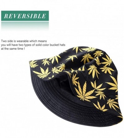 Bucket Hats Unisex Print Bucket Hat Cute Sun Hat Summer Packable Reversible Fisherman Cap - Yellow Leaf - Black - CH196M2I0Q0