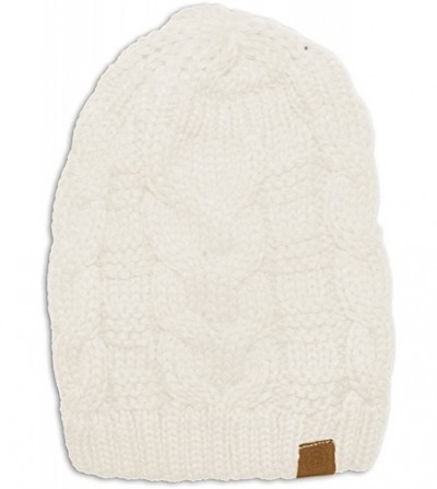 Skullies & Beanies Unisex Warm Chunky Soft Stretch Cable Knit Beanie Cap Hat - White-102 - CR120K3KIAT