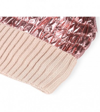 Skullies & Beanies Winter Knit Hats for Women Thick Pom Pom Metallic Shiny Beanies Ski Cap - Light Pink - CW18ACHCUHL