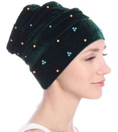 Skullies & Beanies Women Hearwear Velvet Hat Muslim Ruffle Cancer Chemo Beanie Wrap Cap - Green - CQ18I3H6MZN