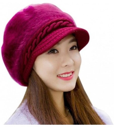 Berets Fashion Women Hat Winter Skullies Beanies Knitted Hats Rabbit Fur Cap - Wine - C912N0IUHCA
