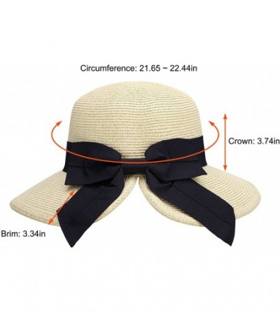 Sun Hats Women's Pretty Vintage Foldable Straw Hat w/Large Accent Bowtie - Beige - C218CHALN0I