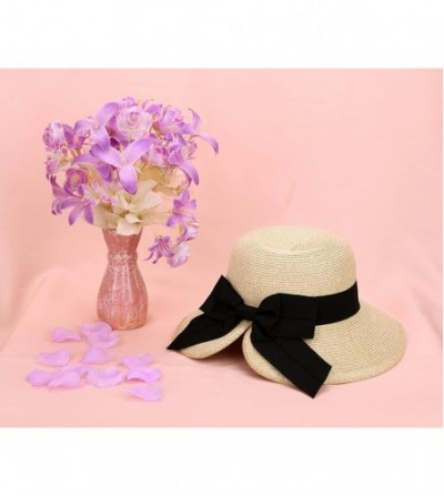 Sun Hats Women's Pretty Vintage Foldable Straw Hat w/Large Accent Bowtie - Beige - C218CHALN0I