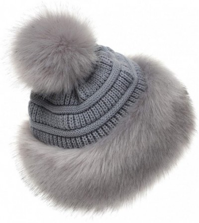 Bomber Hats Women's Faux Fur Hat Russian Style Monglian Warm Soft Cossack Pompom Ski Hats for Winter - Light Grey - CW18X2Z6576