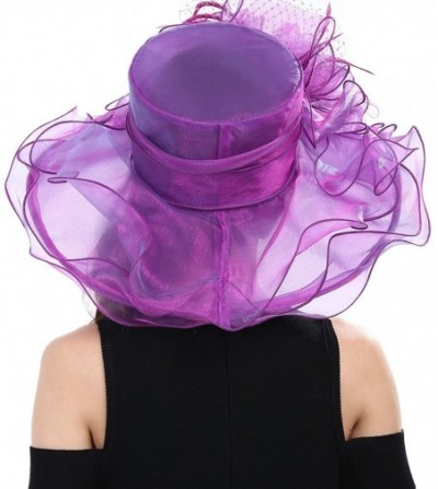 Sun Hats Women's Feathers Floral Fascinating Kentucky Church Wedding Party Floppy Hat - Purple - CV17YSEY5ZS