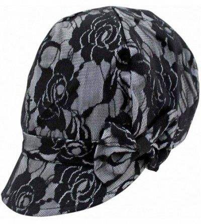 Newsboy Caps Lace Cabbie Newsboy Hat with Bow - White & Black - C2126OPJBJH