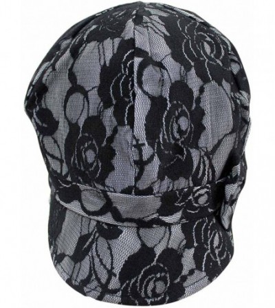 Newsboy Caps Lace Cabbie Newsboy Hat with Bow - White & Black - C2126OPJBJH