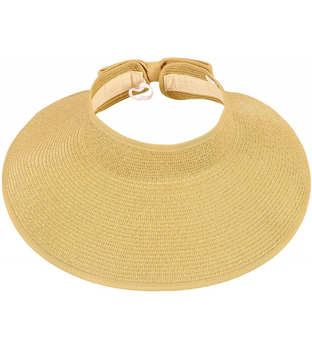 Visors Lullaby Women's UPF 50+ Packable Wide Brim Roll-Up Sun Visor Beach Straw Hat - Beige - CV1956A7YK2