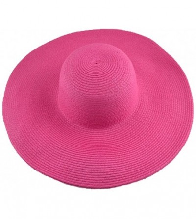 Sun Hats Womens Beach Hat Striped Straw Sun Hat Floppy Big Brim Hat - Fuchsia - C0184QXAT9L