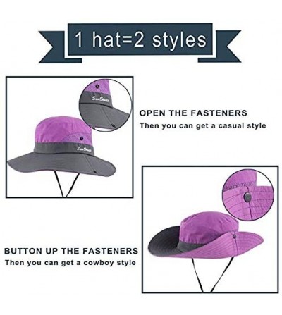 Sun Hats Women's Ponytail Safari Sun Hat Wide Brim UV Protection Foldable Outdoor Cap - Purple - C318U9ZSIXK