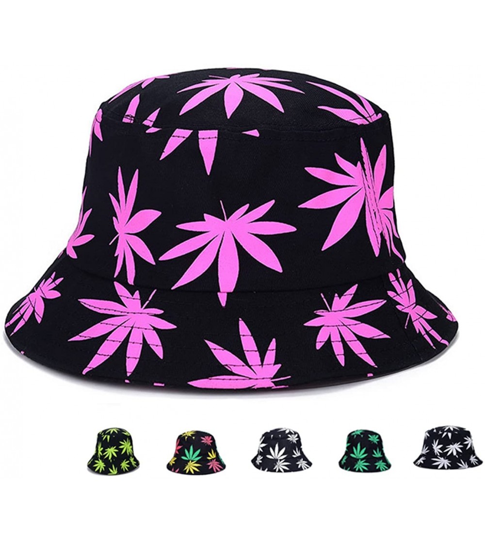 Bucket Hats Weed Bucket Hat Marijuana Unisex - Sun UV Cannabis Leaf Hats Foldable - Rose - CY18G4XOXY9