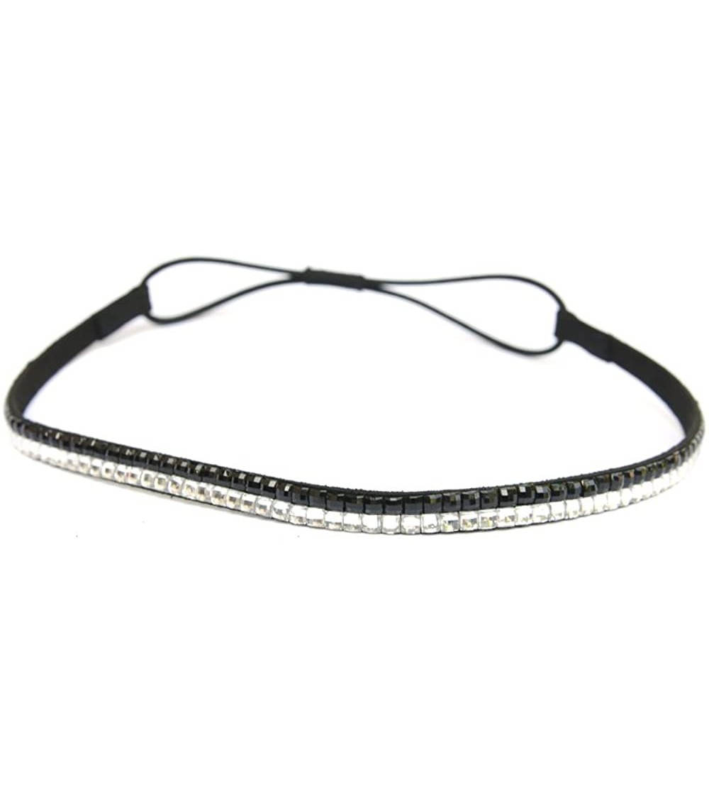 Headbands Custom Color Bling Shimmering Rhinestone Elastic Stretch Headbands - Thin Clear/Black - C411JAY3HW1