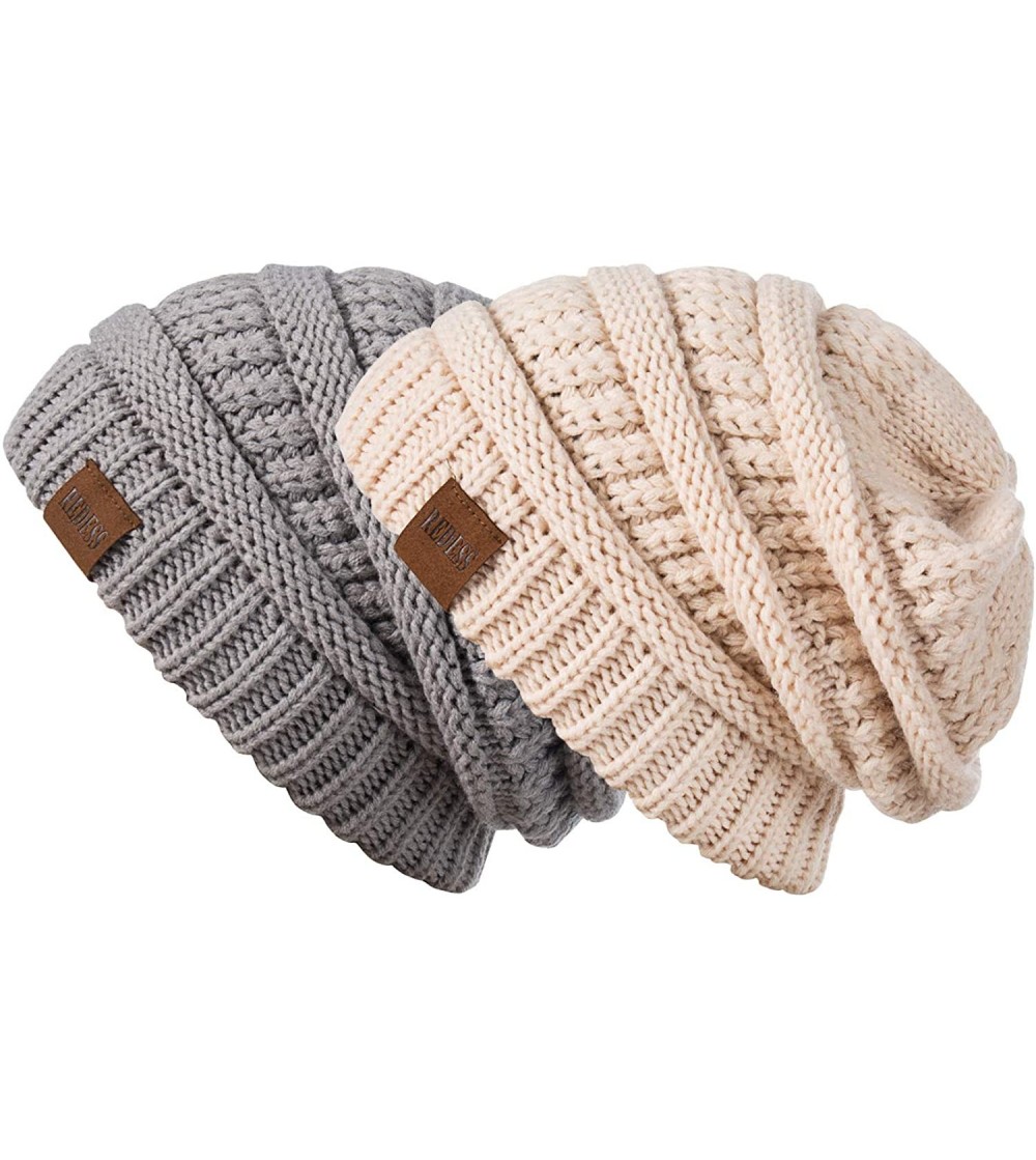 Skullies & Beanies Slouchy Beanie Hat for Men and Women 2 Pack Winter Warm Chunky Soft Oversized Cable Knit Cap - C61883I0XS3