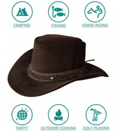 Cowboy Hats Mens Suede Leather Down Under Cowboy Aussie Outback Hat - Brown - CR18KRY54LA
