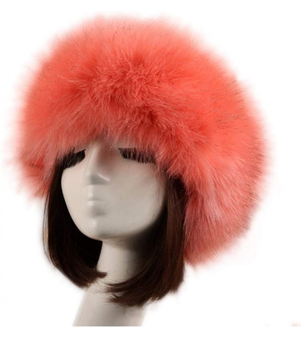 Skullies & Beanies Women's Faux Fur Headband Soft Winter Cossack Russion Style Hat Cap - Candy Pink - CV18L8HA52O