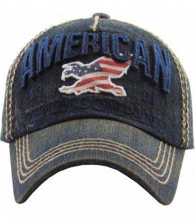 Baseball Caps Eagle and Free Spirit Distressed Baseball Cap Dad Hat Adjustable Unisex Fashion - (3.2) Dark Denim Eagle - CA12...