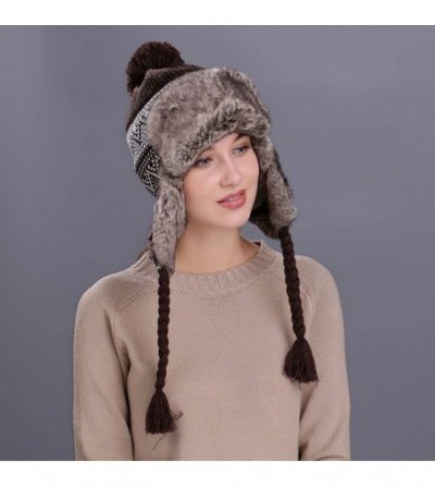 Skullies & Beanies Women Knit Wool Beanie Hat Winter Warm Ski Cap with Ear Flaps - Coffee - C5187NOMSOG
