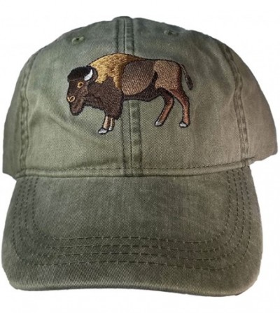 Baseball Caps Embroidered Wildlife Bison Buffalo Baseball Cap Khaki - C312KQE76FN