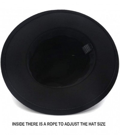 Fedoras Unisex Wide Brim Felt Fedora Hats Men Women Panama Trilby Hat with Band - Black - C618KR77W3Y
