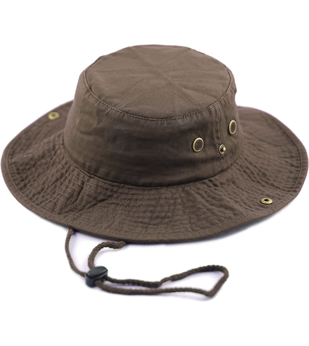 Sun Hats 100% Cotton Stone-Washed Safari Wide Brim Foldable Double-Sided Sun Boonie Bucket Hat - Darkbrown - C912O44E92D