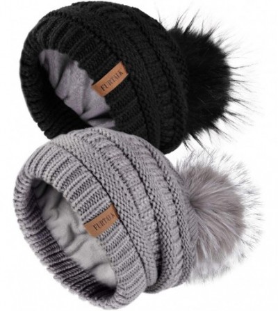 Skullies & Beanies Winter Slouchy Beanie Hats Women Fleece Lined Warm Ski Knitted Pom Pom Hat - 33-black Fog Gray - CF18YU070OX