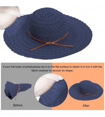 Sun Hats Beach Sun Hats for Women Cotton Foldable Wide Brim Sun Hat UPF Travel Floppy Hat - Navy Blue - CO18RYC7U9C