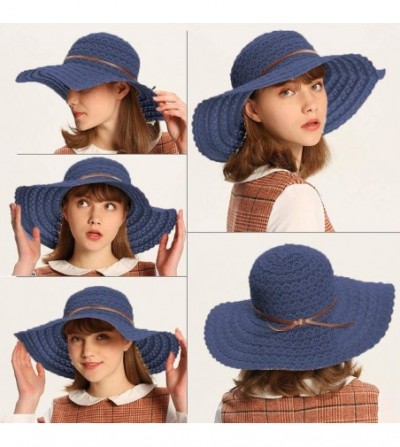 Sun Hats Beach Sun Hats for Women Cotton Foldable Wide Brim Sun Hat UPF Travel Floppy Hat - Navy Blue - CO18RYC7U9C