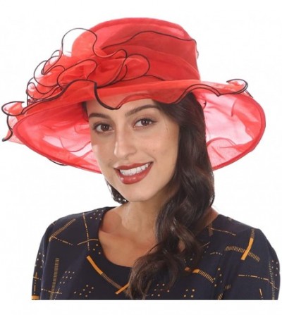 Sun Hats Ladies Wide Brim Organza Derby hat for Kentucky Derby Church Tea Party Wedding - S020-red - CK18R2I8075