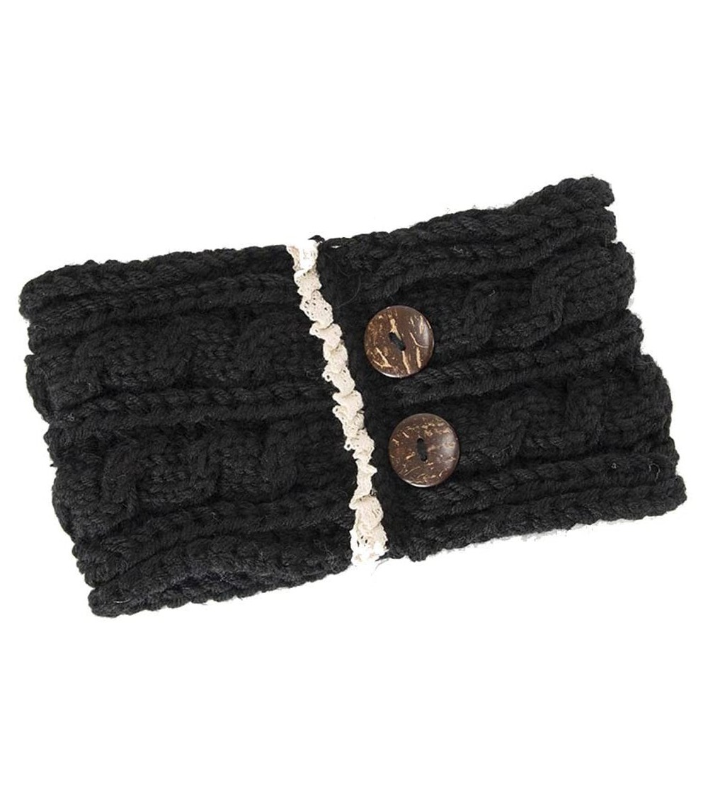 Cold Weather Headbands Winter Warm Button Headband Women Wool Knit Crochet Twist Hair Band Sport Headwrap Ear Warmer - Black ...