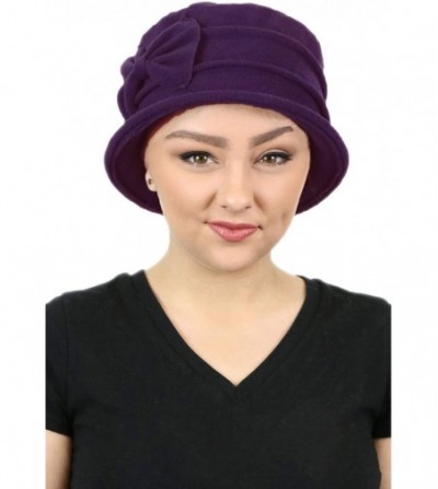 Skullies & Beanies Women's Hat Fleece Cloche Cancer Headwear Chemo Ladies Winter Head Coverings Bow - Plum - CP18AIQIDUW