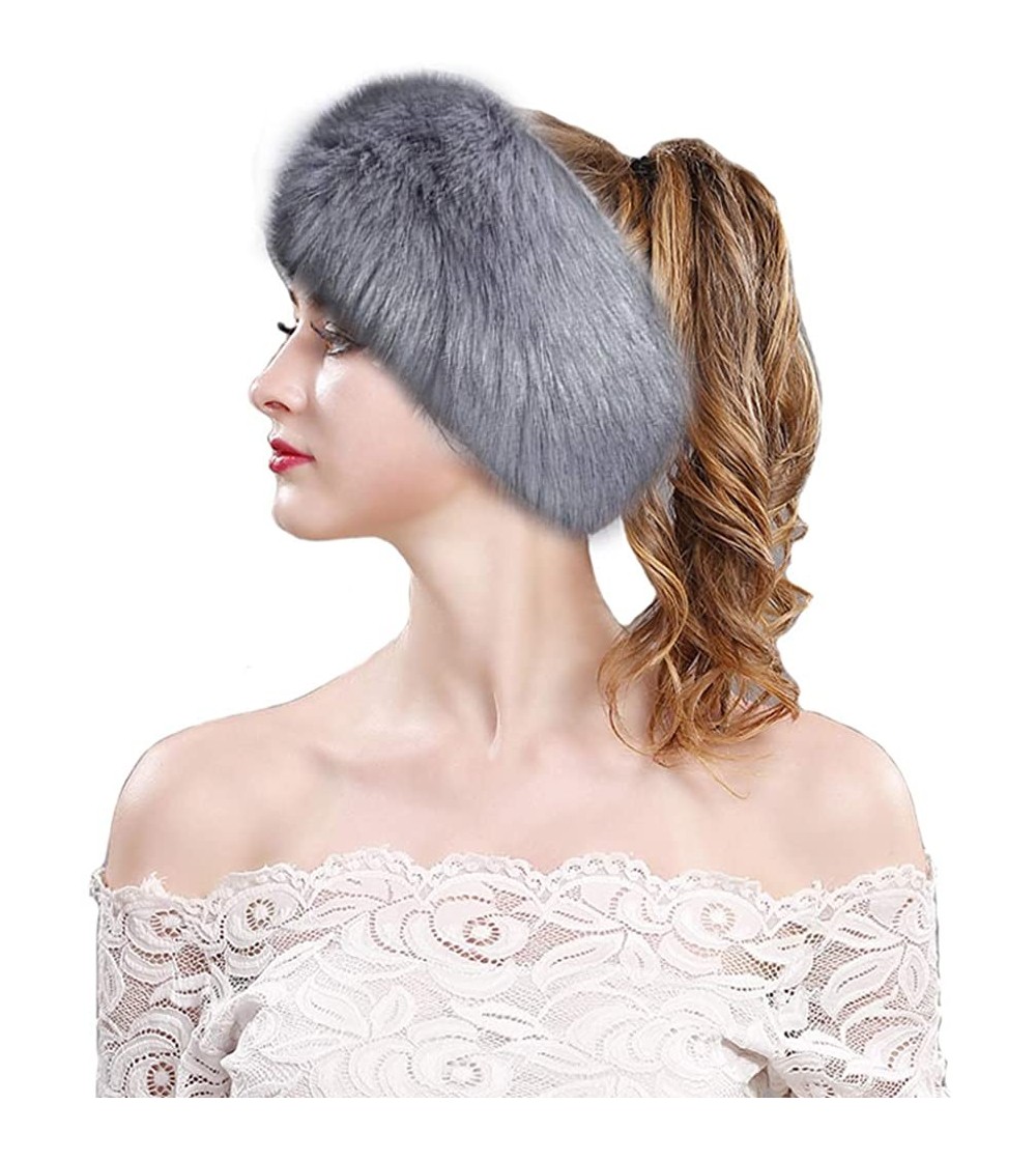 Cold Weather Headbands Women's Faux Fur Headband Elastic Head Warmer Luxurious Earmuff Snow Hat - Silver - C118K75YD8E