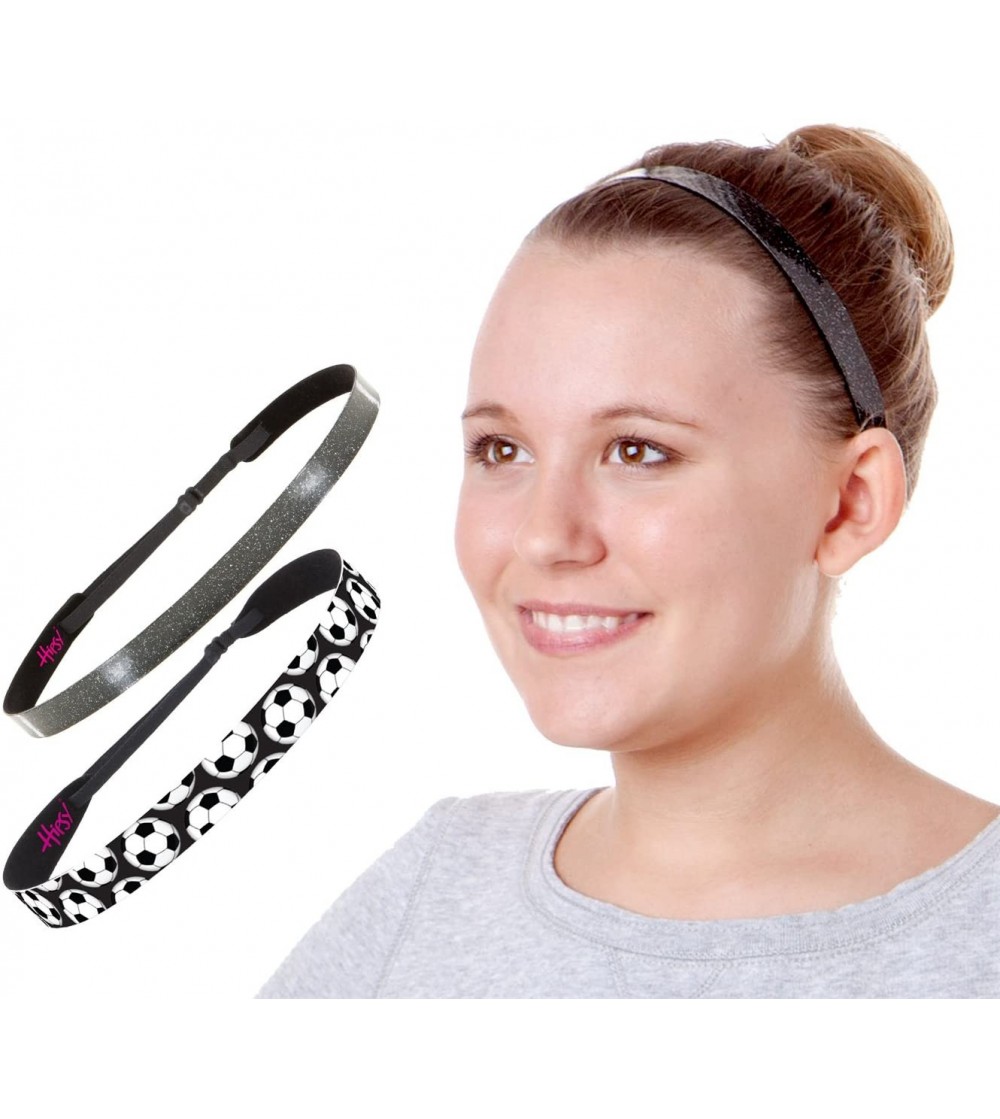 Headbands Adjustable Non Slip Smooth Glitter & Sports Headbands for Girls & Teens Multi Packs - Black Soccer & Glitter 2pk - ...