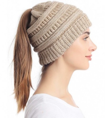Skullies & Beanies Ponytail Messy Bun Beanie Tail Knit Hole Soft Stretch Cable Winter Hat for Women - CW18WADSITT