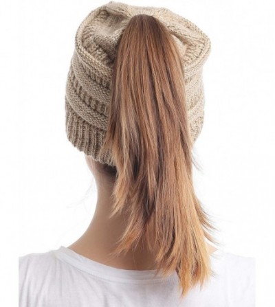 Skullies & Beanies Ponytail Messy Bun Beanie Tail Knit Hole Soft Stretch Cable Winter Hat for Women - CW18WADSITT