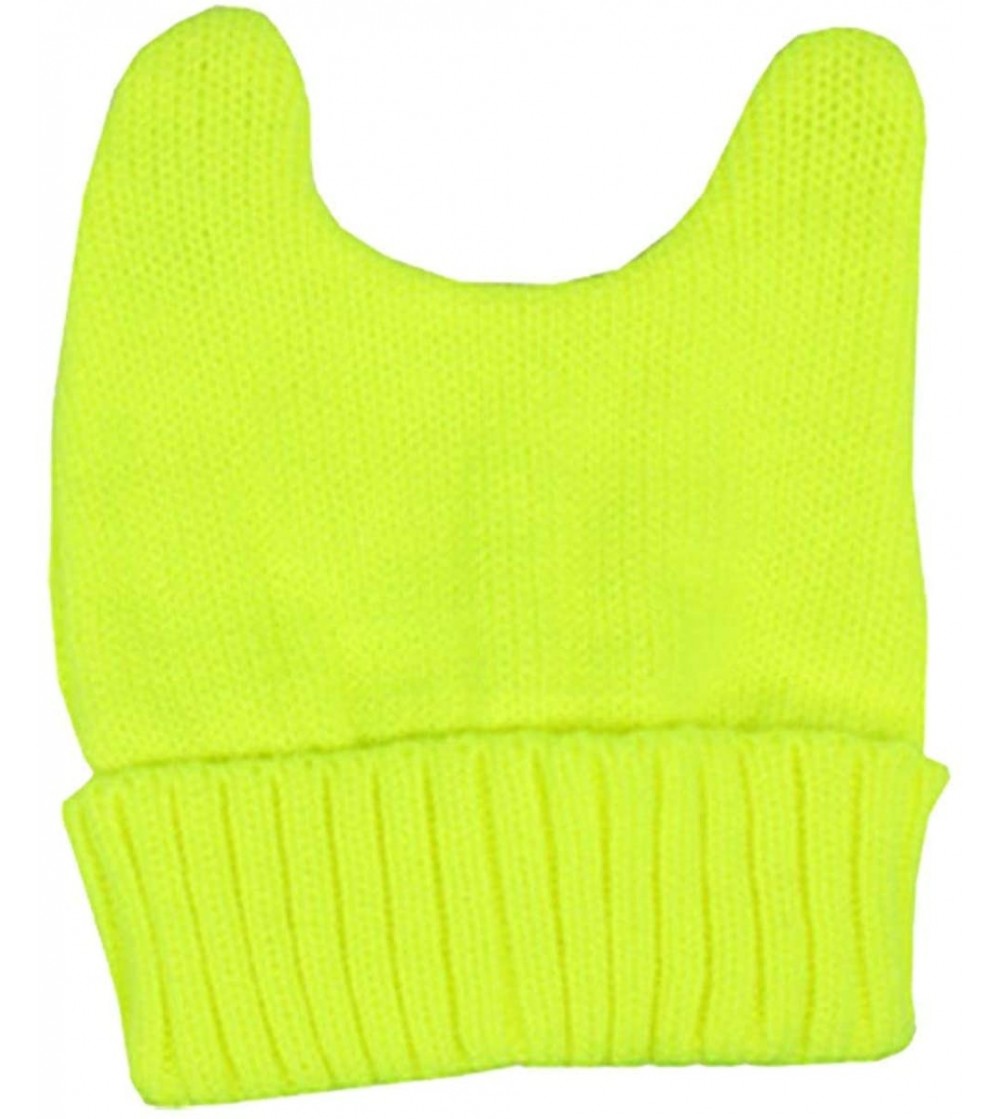 Skullies & Beanies Women's Winter Ski Pussy-Cat Knitted Beanie Hat - Neon Yellow - CS17WUERXA0