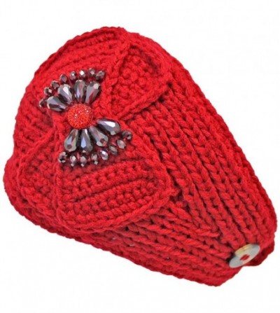 Cold Weather Headbands Beautiful Headband With Beaded Bow - Red - CE11FEPVWTV