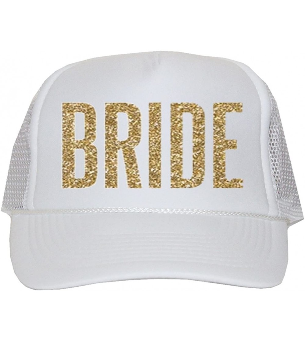 Baseball Caps Bride Trucker Hat - White and Gold Glitter - CH12N37CEB9