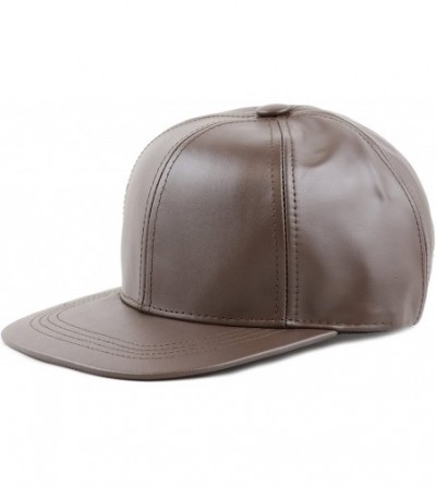 Baseball Caps Leather Hat Made in USA Genuine Leather Plain Baseball One Size Cap Hat - Brown - C812G8Z5G9R