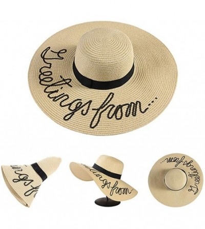 Sun Hats Womens Sun Straw Hat Wide Brim Floppy Foldable Adjustable Straw Weaved Travel Beach UV Summer Hat UPF50 - Beige - C9...
